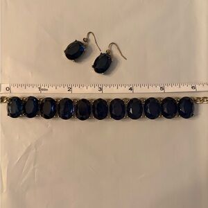 WITH EARRINGS! Deep Teal Sapphire Necklace with gold Chain